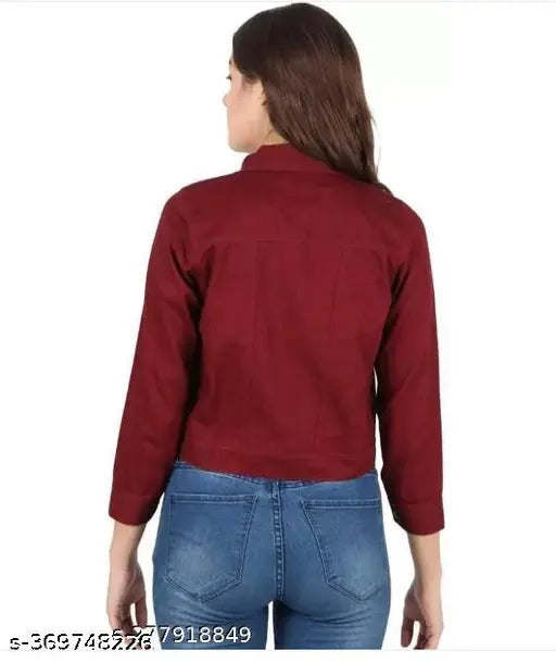 Denim women's jacket, solid net pattern, three-quarter sleeves, size S-XL. Women's fashionable denim jacket on hanger