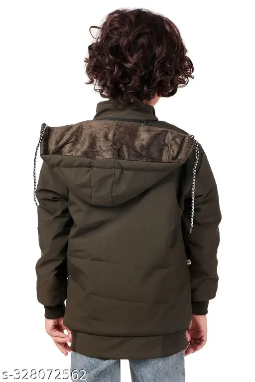 Dark olive green jacket with zip closure and multiple pockets