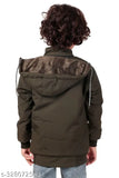 Dark olive green jacket with zip closure and multiple pockets
