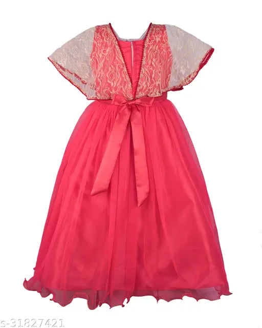 Red lace dress with ruffle neckline, knee-length