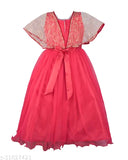 Red lace dress with ruffle neckline, knee-length