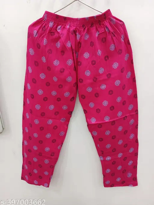 Pink cotton long pajamas with elastic waist