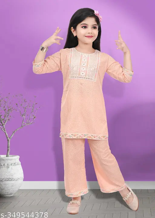Rayon printed maxi length 3/4 sleeve kurtis and palazzo set for girls casual and party wear - Starcase Produce