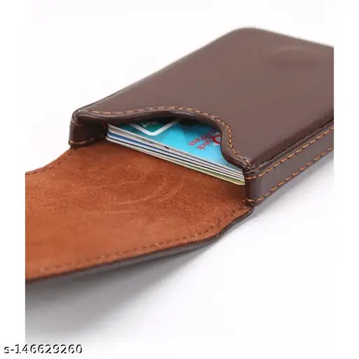 Sonrisa PU Leather Business Card Holder, brown, compact credit card case with magnetic closure for office essentials