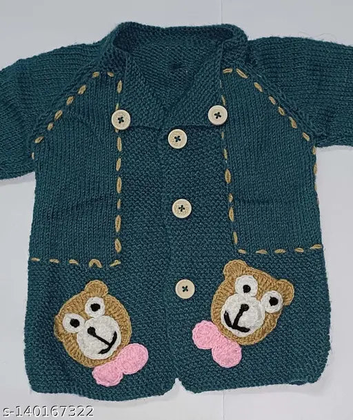 Handmade woolen sweater, cap & booties (6-12 months), self-design self-warming infant clothing - India