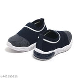 Navy and white slip-on sneakers, breathable material