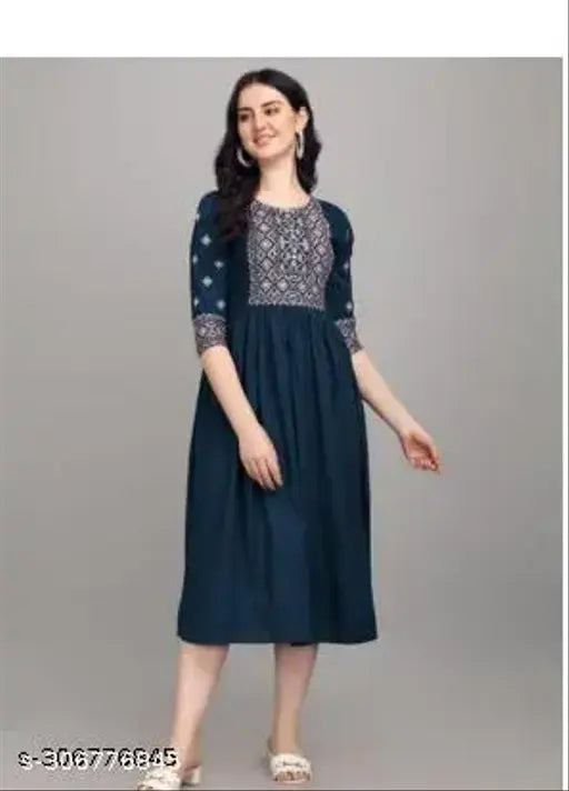 Indian embroidered cotton-rayon women's three-quarter sleeve top, vibrant ethnic pattern