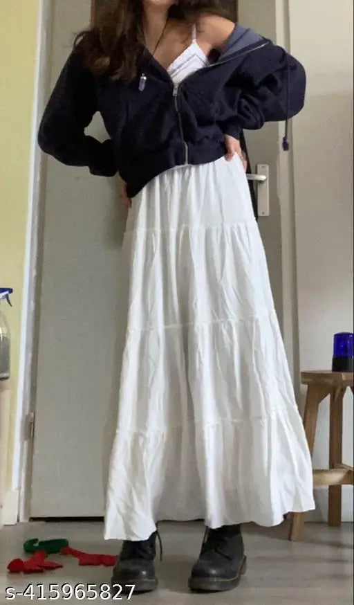 Viscose Rayon solid white skirt for women and girls - versatile, stylish, and suitable for various occasions