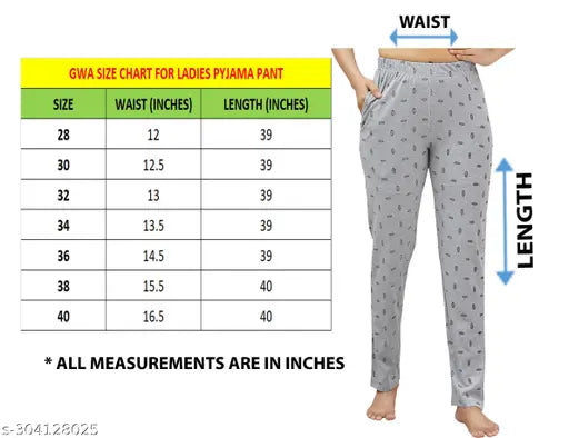 Women's printed pyjamas, pack of 3, size chart included