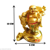 Brass Feng Shui Laughing Buddha on dragon, brings prosperity and good luck decor, Indian craftsmanship (8cm x 10cm x 6cm)