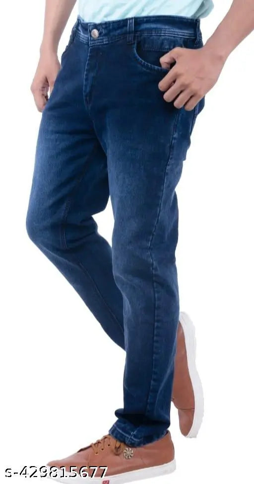 Trendy slim fit men's full length denim jeans in fashion blue color