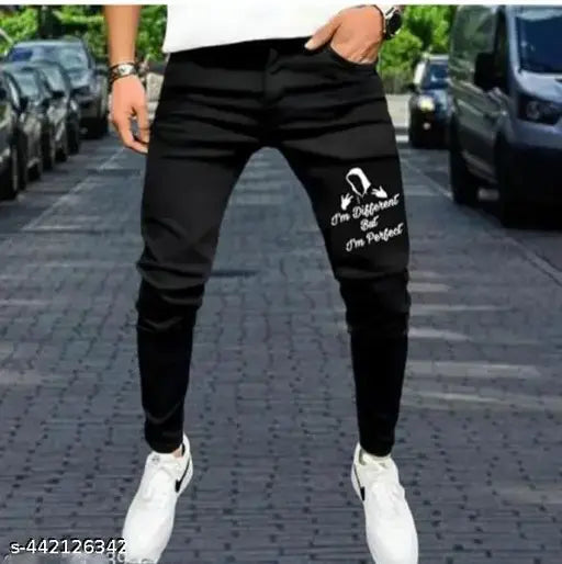 Latest updated men's printed designer jeans, black background, 100% cotton material
