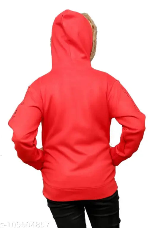 Red jacket with zip closure, hooded
