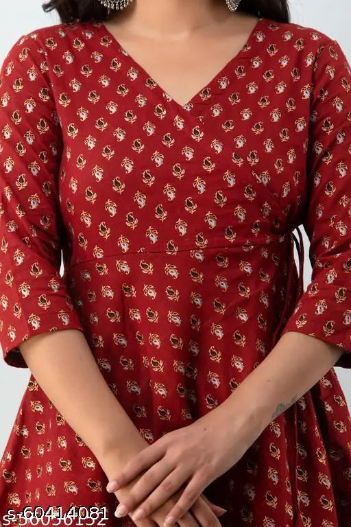 Cotton printed Angrakha tunic, three-quarter sleeves, Indian ethnic wear for M, L, XL, XXL occasions