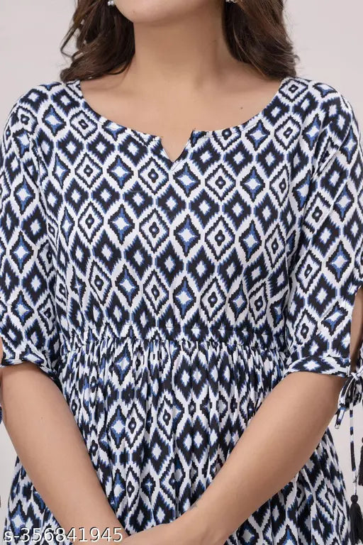 Rayon printed Neku women's anarkali kurti with three-quarter sleeves, featuring a vibrant Indian combo. Available in sizes XS-4XL