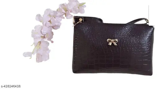 Brown faux leather/leatherette Akshita Creation handbag, women's side bag with adjustable crossbody strap and spacious main compartment, Indian design