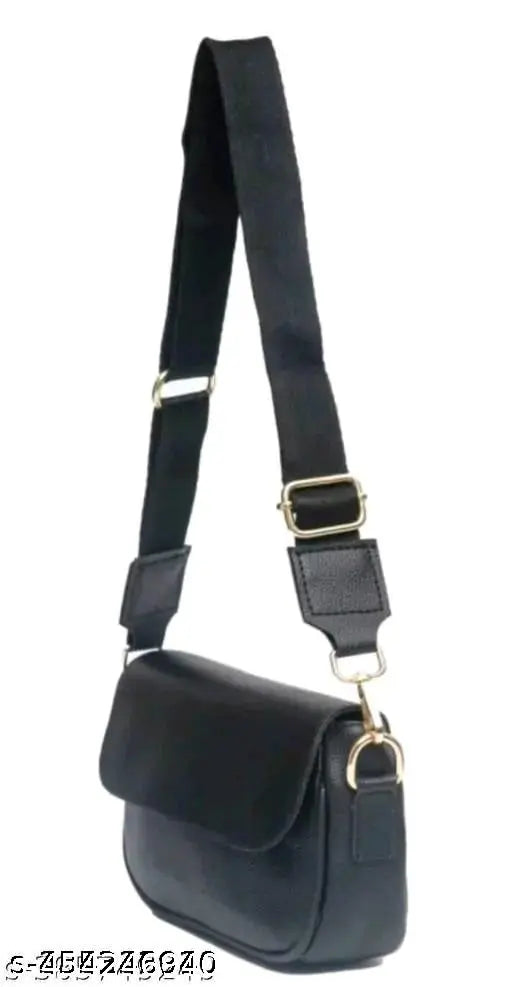 Black leather shoulder bag with adjustable strap and side zip compartment