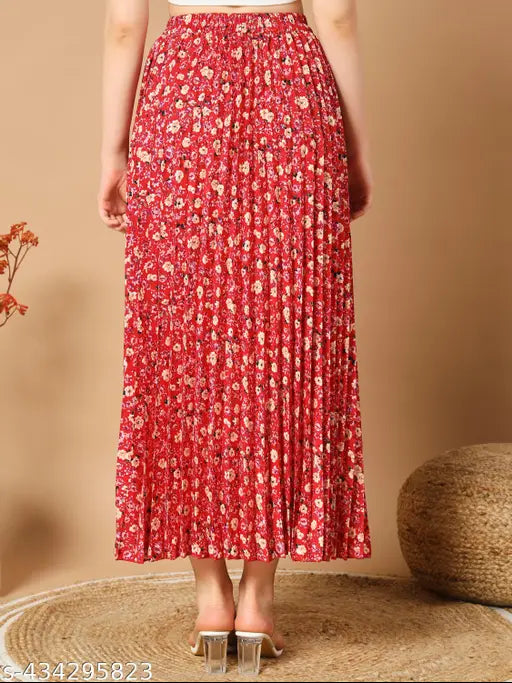 Floral patterned long skirt with pleats, women's western wear maxi skirt