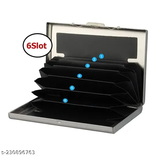 Silver Stainless Steel RFID Blocking 6-Card Holder, sturdy & durable, perfect for daily use, India origin