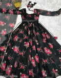 Fancy Georgette gown with long sleeves and printed net, Indian wedding/party attire for women (S, M, L, XL, XXL)