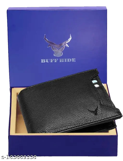 Genuine leather men's wallet & pen combo, RFID protected, fashionable, 2 compartments, solid color, free size (11cm x 9cm), made in India