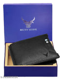 Genuine leather men's wallet & pen combo, RFID protected, fashionable, 2 compartments, solid color, free size (11cm x 9cm), made in India