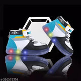 Black and white fashion sneakers with glow-in-the-dark elements for kids, suitable for outdoor activities and running, featuring LED lights