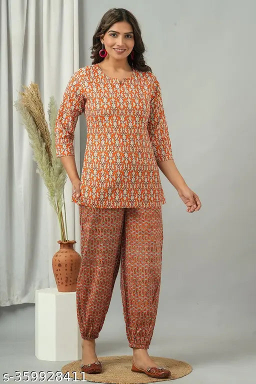 Light orange cotton women's shirt & palazzo set, comfortable pyjamas for sleep and relaxation, premium lounge wear from The House of Artemis