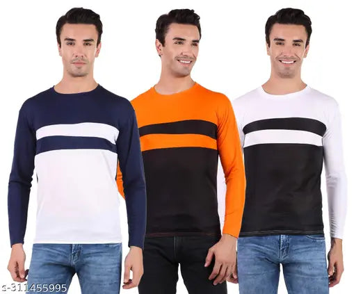 Comfy polyester striped long sleeves men's t-shirts, quality fabric in classic colors