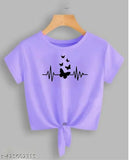 Lavender lycra crop top with bee butterfly print for women, India origin