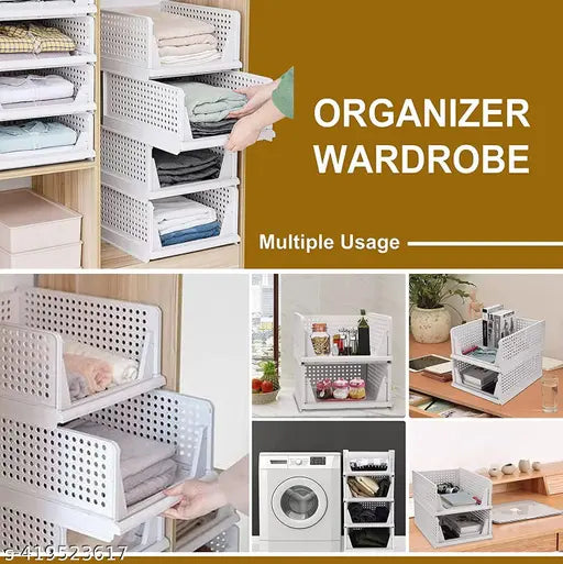 White multi-tiered organizer with compartments, 4 pieces, ideal for makeup, cosmetics, kitchen accessories or bathroom essentials