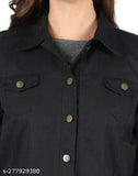 Black denim three-quarter sleeve jacket by M S Fashion House for women, solid pattern