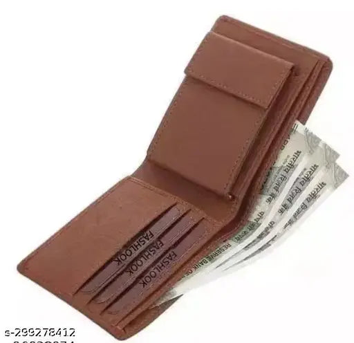 Stylish faux leather men's wallet, solid pattern, 2 compartments, free size (10cm x 10cm), made in India