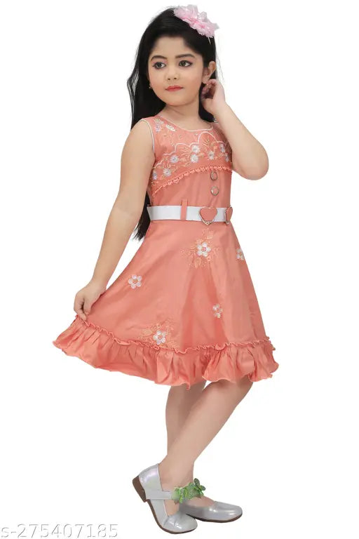 Pink embroidered girls' sleeveless summer frock