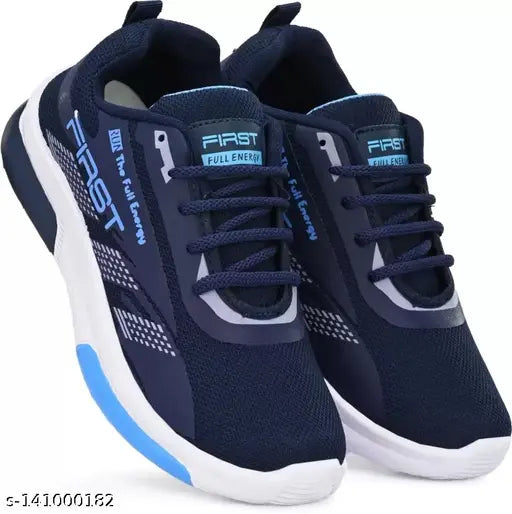 Dark navy blue boys sports shoes with white laces and a logo on the side, suitable for daily wear and casual events