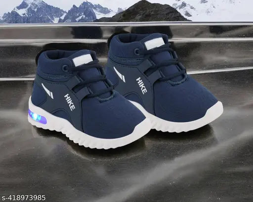Navy blue Nike Air Force 1 LED kids' shoes, lightweight, casual footwear with Velcro closures