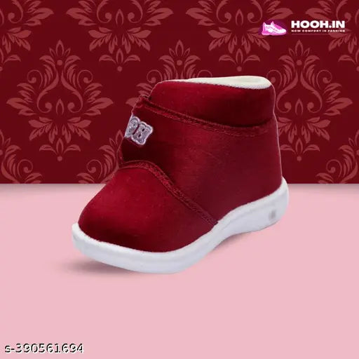 Red velvet kids' shoes with black laces