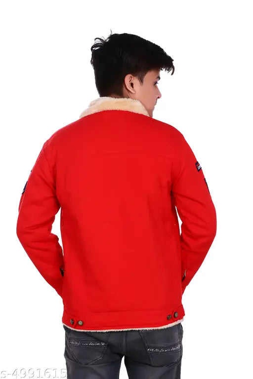 Red boys jacket with a fur lining around the hood