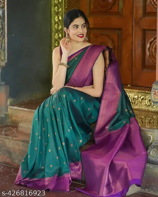 Gorgeous Banarasi silk saree with unstitched blouse piece, zari woven work sarees for women