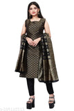 Banarasi silk women's woven design kurta pant set with dupatta, soft taffeta bottomwear and jequard sleeves, printed pattern, stitched net, elastic fitting, India origin
