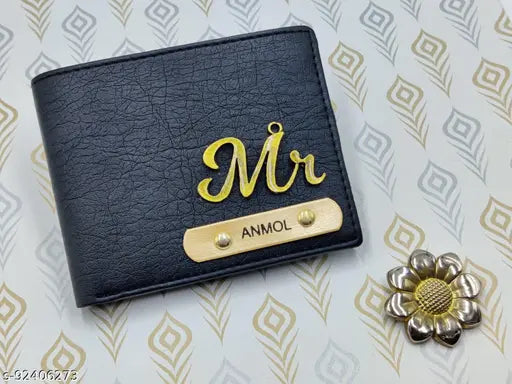 Canvas & Leather Men's Wallet with Name, 2 slots for bills, 3 card slots, ID slot, and 1 hidden pocket. Perfect gift boxed for all occasions