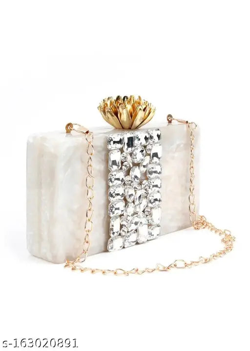 Gold jewelry studded clutch bag with party design