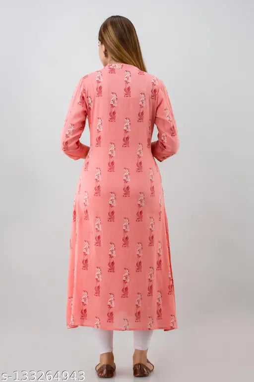 Pink printed anarkali kameez women's style