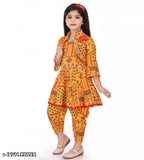 Printed cotton blend A-line dhoti pants and kurta set for girls, Indian ethnic clothing for 2-9 years