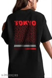 Women's large size black t-shirt with Tokyo city design