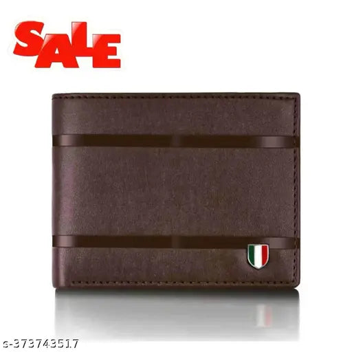 Brown PU men's wallet with 5 compartments, solid design, and photo sleeves. Durable leather feel, compact size for easy carry, lightweight, perfect gift accessory for men. Made in India
