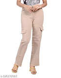 High waist, stretchable women's jeans with 6 pockets in beige color