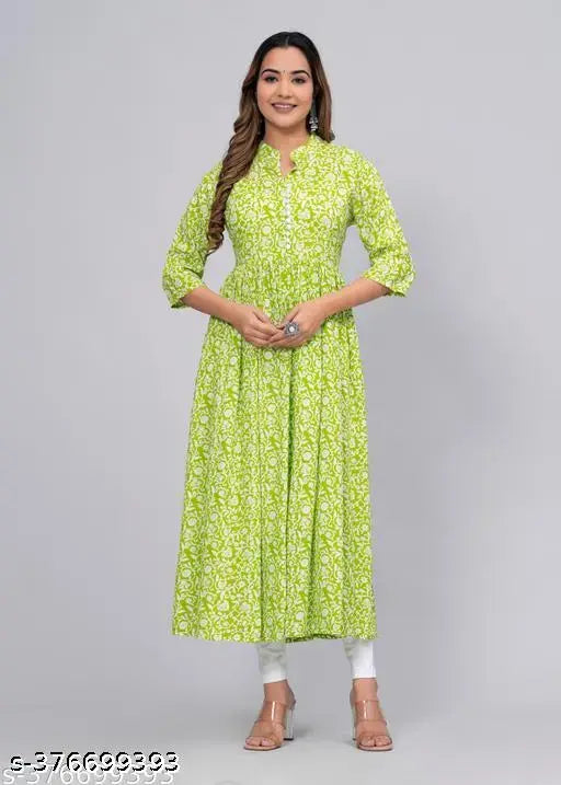 Rayon printed combo Jivika refined three-quarter sleeve kurti on mannequin