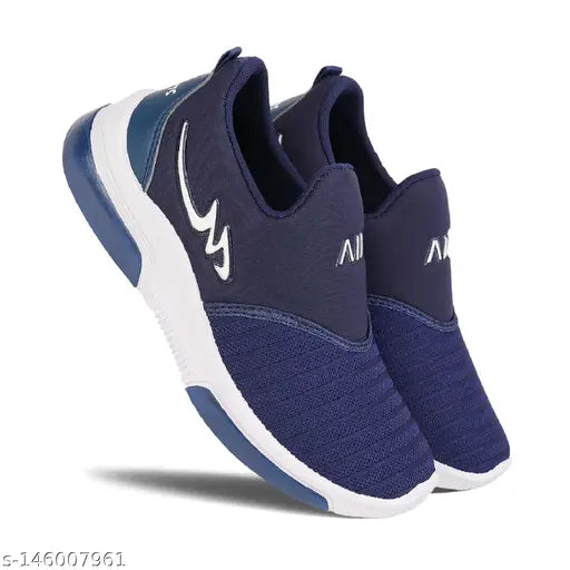 Blue and white sports running shoes, lightweight, breathable, cushioned sole, suitable for children