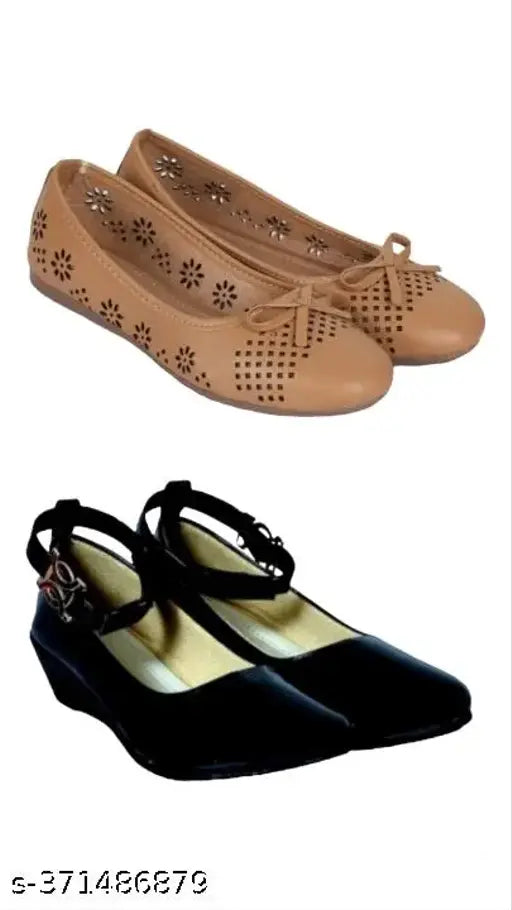 New stylish PU women's bellies & ballerinas combo (pack of 2). Lightweight, breathable, and slip-resistant casual shoes for women. Made in India with comfort sole and flexible walk